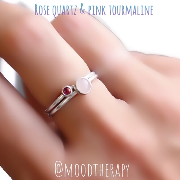 Moodtherapy Jewelry - 925 Sterling Rose Quartz/Pink Tourmaline Ring Set